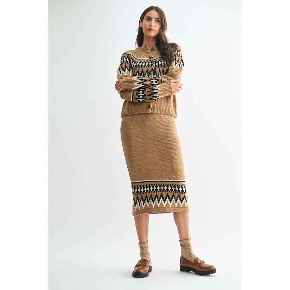 ISLE KNIT CARDIGAN AND SKIRT SET IN MOCHA - Picture 2 of 9